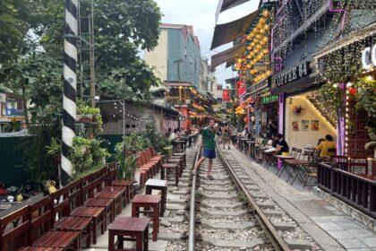 Hanoi Train Street passing train