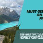scenic stops along icefields parkway with mountains in the background
